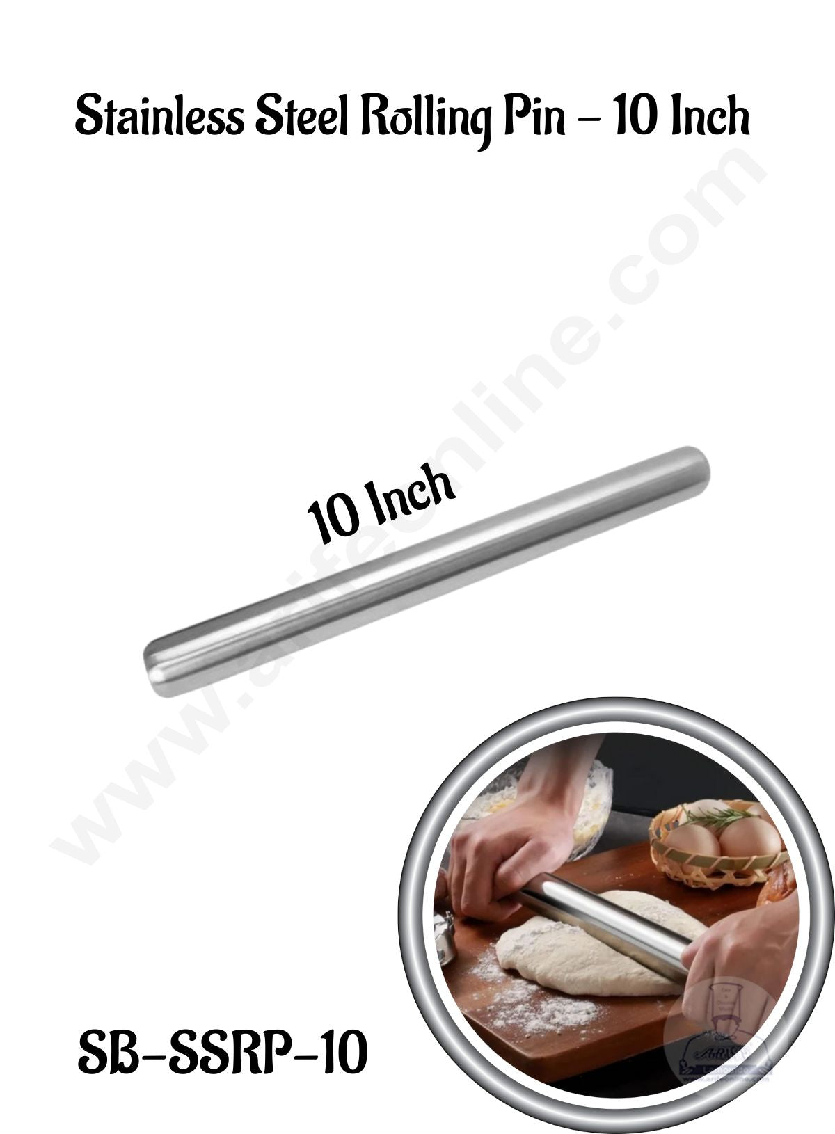 CAKE DECOR™ Stainless Steel Rolling Pin | 10 Inch | SB-SSRP-10 | 1 Piece