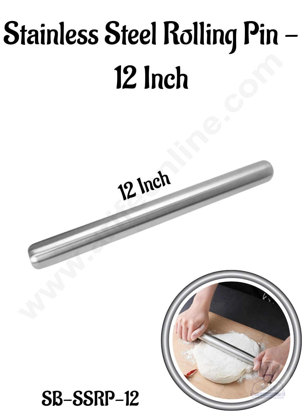 CAKE DECOR™ Stainless Steel Rolling Pin | 12 Inch | SB-SSRP-12 | 1 Piece