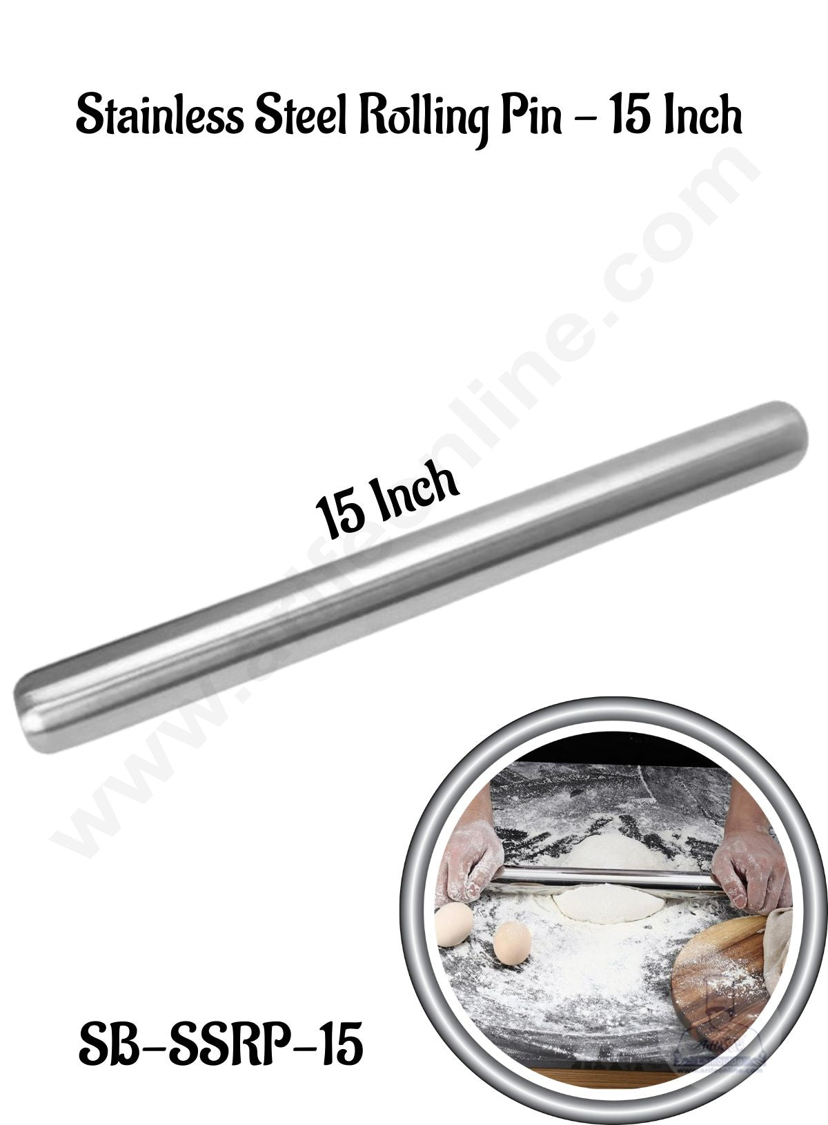 CAKE DECOR™ Stainless Steel Rolling Pin | 15 Inch | SB-SSRP-15 | 1 Piece