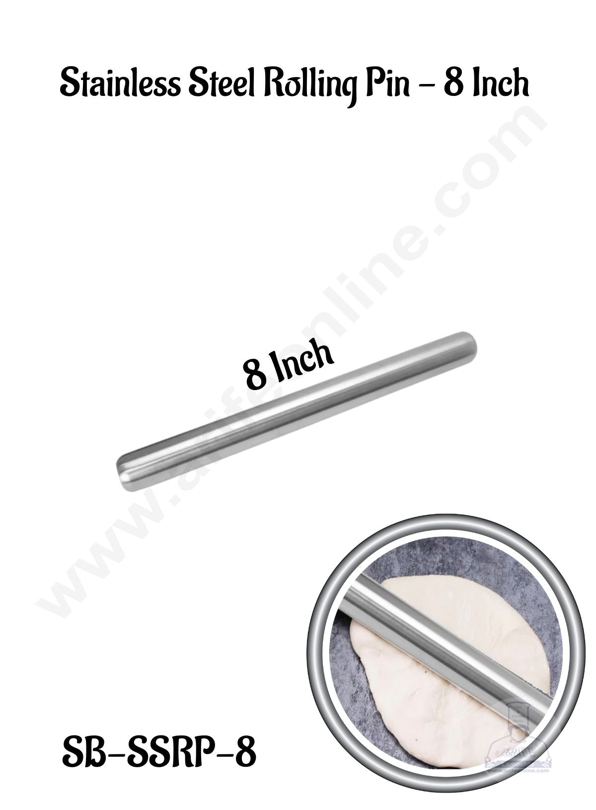 CAKE DECOR™ Stainless Steel Rolling Pin | 8 Inch | SB-SSRP-8 | 1 Piece