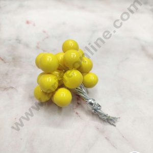 CAKE DECOR™ Sunshine Yellow Pearl Faux Ball Toppers For Cake and Cupcake Decoration - (20pcs Pack)