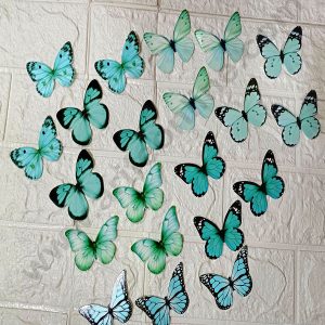 CAKE DECOR™ 21 Pcs Vibrant Teal Green Sparkle Butterfly Paper Topper For Cake And Cupcake
