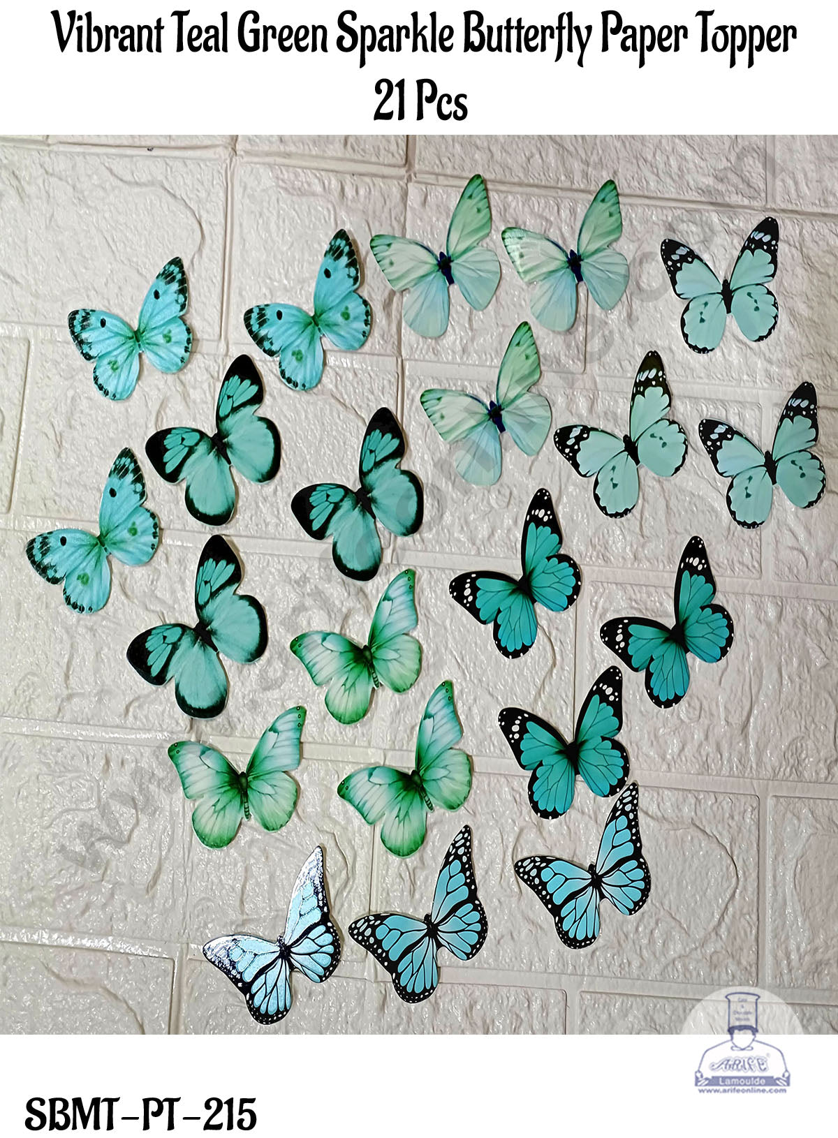 CAKE DECOR™ 21 Pcs Vibrant Teal Green Sparkle Butterfly Paper Topper For Cake And Cupcake