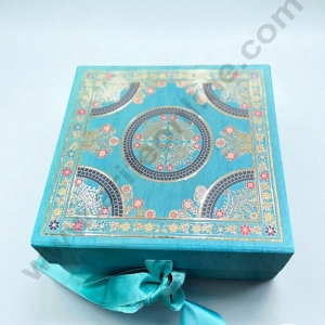 Blue Traditional Foldable Hard Hamper Box With Ribbon | Gift Box | Present Box - 1 Pc - CAKE DECOR™