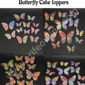 Holographic Multicolor 3D Magnetic Butterfly Cake Toppers |  Hamper Decor – Set of 12 (Assorted Designs)- CAKE DECOR™