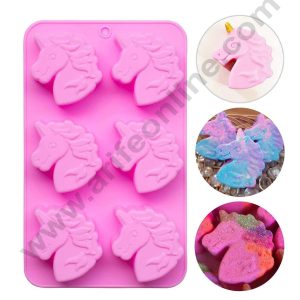 CAKE DECOR™ 6 Cavity Unicorn Head Silicon Chocolate Mould | Cupcake Muffin Mould