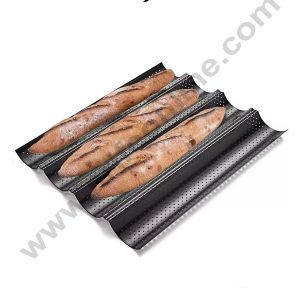 CAKE DECOR™ Nonstick Baguette Tray 38 cm x 31 cm for French Bread Baking 4 Wave Loaves Loaf Bake Mold (SBNS-138)