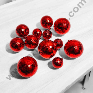 CAKE DECOR™ Plastic Red Disco Faux Balls Topper For Cake Decoration - (12 pcs Pack)