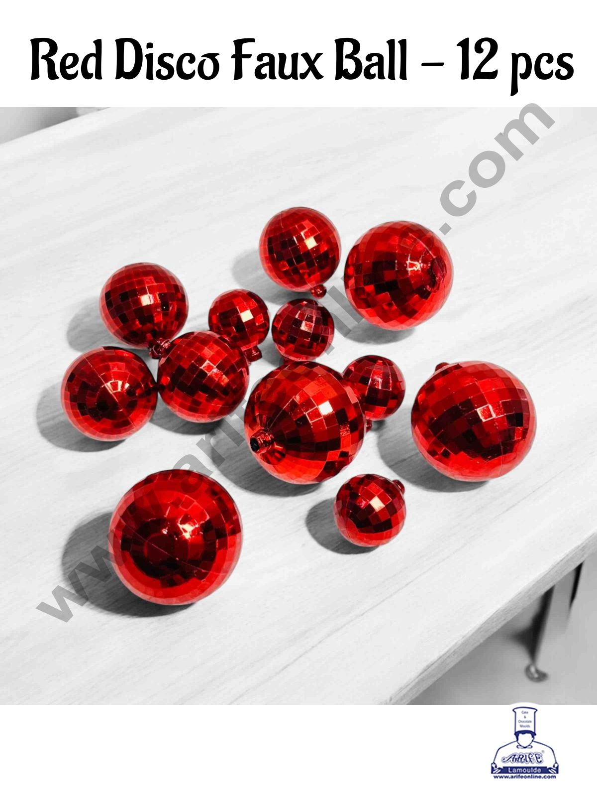 CAKE DECOR™ Plastic Red Disco Faux Balls Topper For Cake Decoration - (12 pcs Pack)
