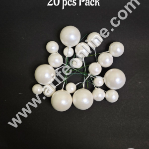 CAKE DECOR™ Pearl Finish White Faux Balls Topper For Cake and Cupcake Decoration - (20 Pcs Pack)