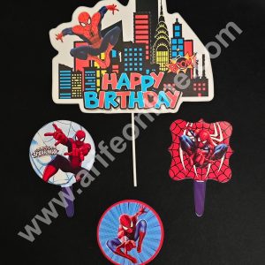 4 Pcs Happy Birthday Spider Theme For Cake And Cupcake Paper Topper - CAKE DECORβ’