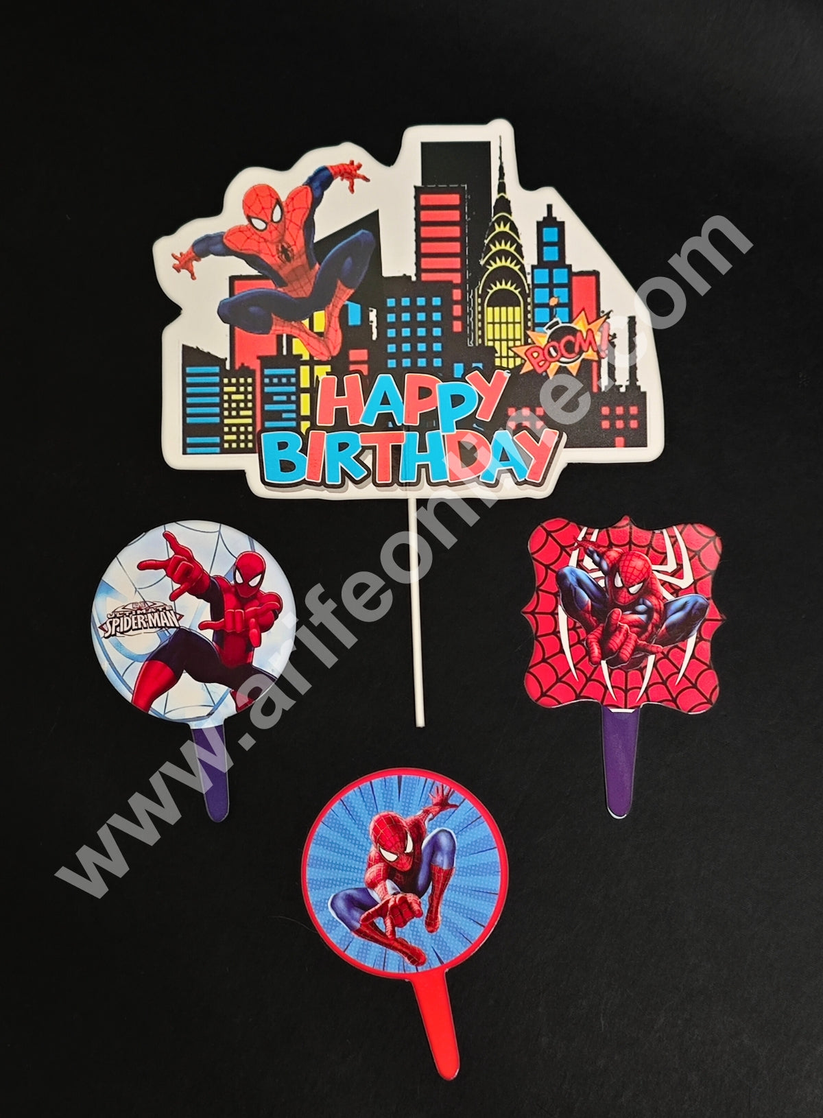 4 Pcs Happy Birthday Spider Theme For Cake And Cupcake Paper Topper - CAKE DECORβ’
