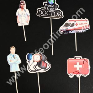 6 Pc Doctor Theme Paper Topper For Cake And Cupcake | World Best Doctor Paper Topper - Cake Decor