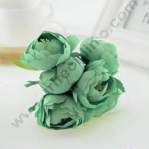 CAKE DECORβ’ Small Peony Artificial Flower Bunch For Cake Decoration β Green ( 6 pc pack )