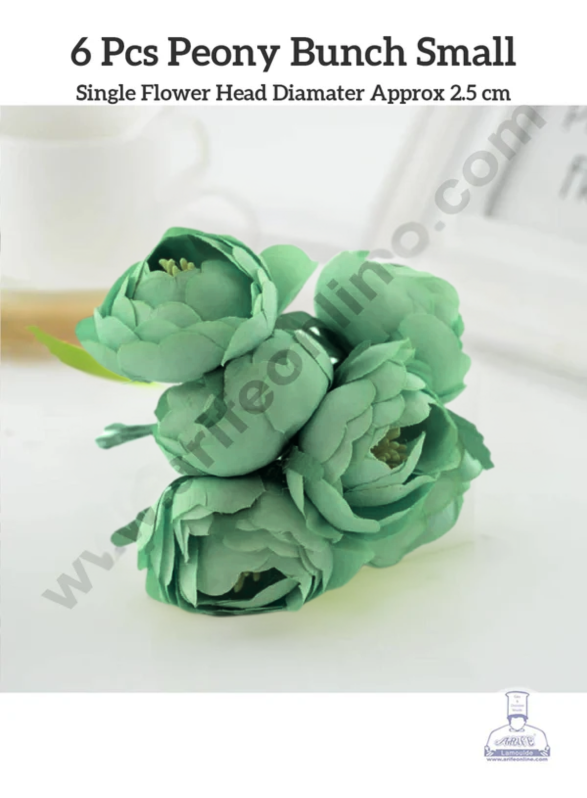 CAKE DECOR™ Small Peony Artificial Flower Bunch For Cake Decoration – Green ( 6 pc pack )