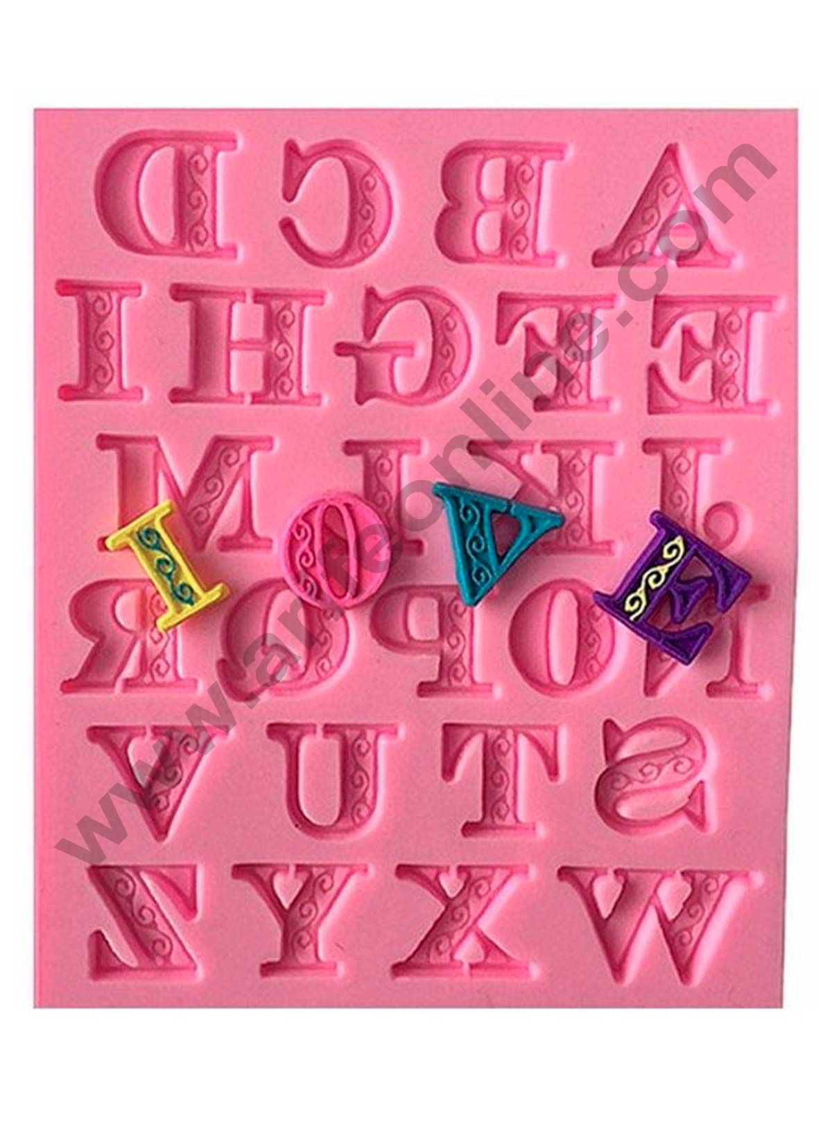Cake Decor Silicon Alphabets with Pattern Fondant Sugar Paste Mould Clay Mould Marzipan Mould