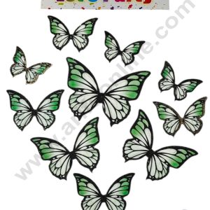 CAKE DECORβ’ 10 Pcs Let's Party Green Shade With Black Outlines Glitter Butterfly Paper Topper For Cake And Cupcake