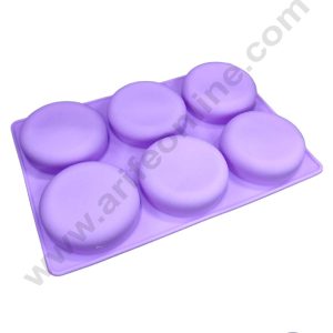 CAKE DECOR™ 6 Cavity Plain Round Shape Silicone Moulds for Soaps and Chocolate Jelly Desserts Mould (SBSM-8130)