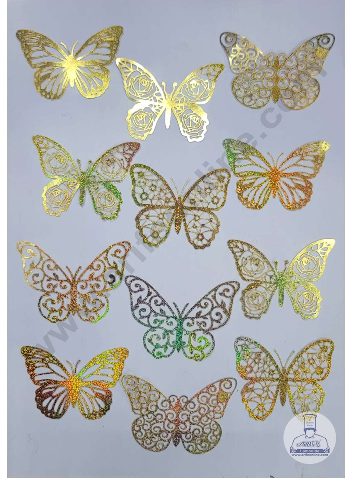 CAKE DECORβ’ 10 Pc Golden Butterfly Paper Cake Toppers | Elegant Cupcake Decorations