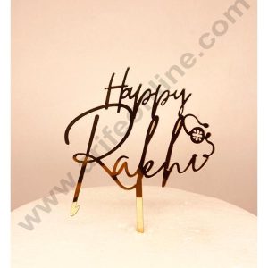 CAKE DECOR™ 5 inch Mirror Finshing Acrylic Cake Topper Happy Raksha Bandhan With Rakhi (SBMT-Rakhi-01)