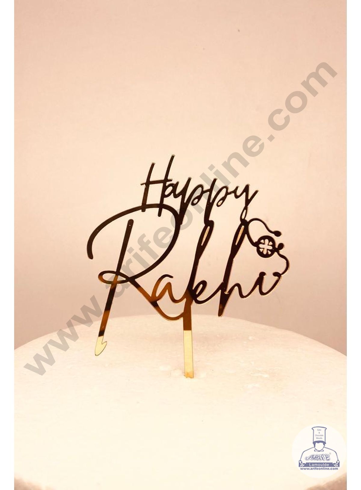 CAKE DECORβ’ 5 inch Mirror Finshing Acrylic Cake Topper Happy Raksha Bandhan With Rakhi (SBMT-Rakhi-01)