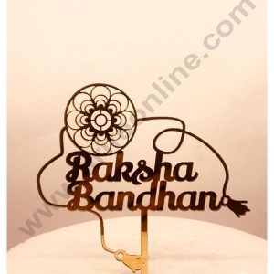 CAKE DECORβ’ 5 inch Mirror Finshing Acrylic Cake Topper Happy Raksha Bandhan Rakhi With Flower (SBMT-Rakhi-02)