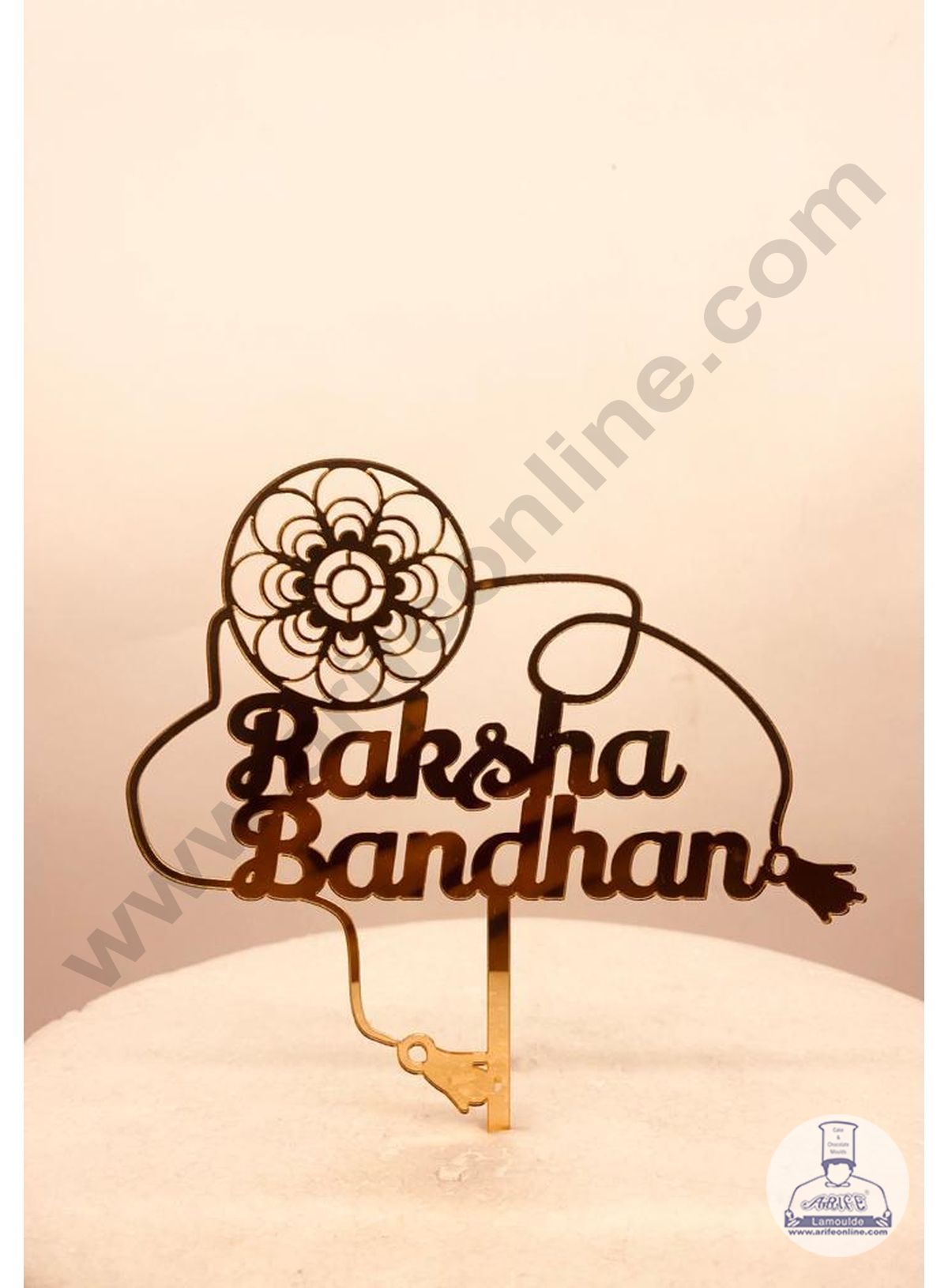 CAKE DECOR™ 5 inch Mirror Finshing Acrylic Cake Topper Happy Raksha Bandhan Rakhi With Flower (SBMT-Rakhi-02)