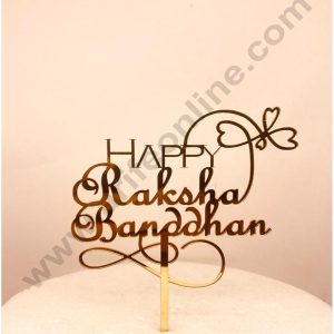 CAKE DECORβ’ 5 inch Mirror Finshing Acrylic Cake Topper Happy Raksha Bandhan Rakhi With Multi Heart (SBMT-Rakhi-04)