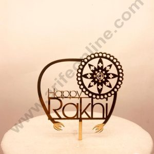 CAKE DECOR™ 5 inch Mirror Finshing Acrylic Cake Topper Happy Raksha Bandhan Rakhi With Traditional Flower (SBMT-Rakhi-05)