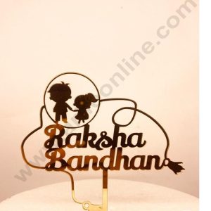 CAKE DECORβ’ 5 inch Mirror Finshing Acrylic Cake Topper Happy Raksha Bandhan Rakhi With Brother And Sister Theme (SBMT-Rakhi-03)