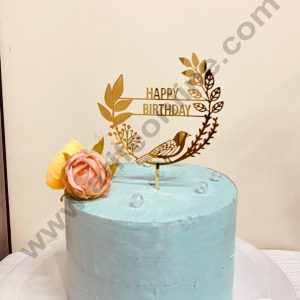 CAKE DECORβ’5 inch Acrylic Happy Birthday with Sparrow and Leaf Cutout Cake Topper And Dessert Decoration (SBMT-1204)