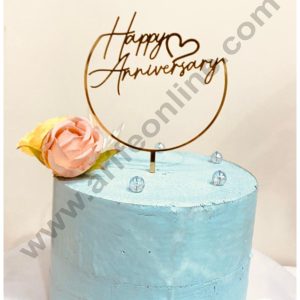 CAKE DECOR™ 5 inch Mirror Finishing Acrylic Cake Topper Happy Anniversary Half Round With Heart (SBMT-1202)