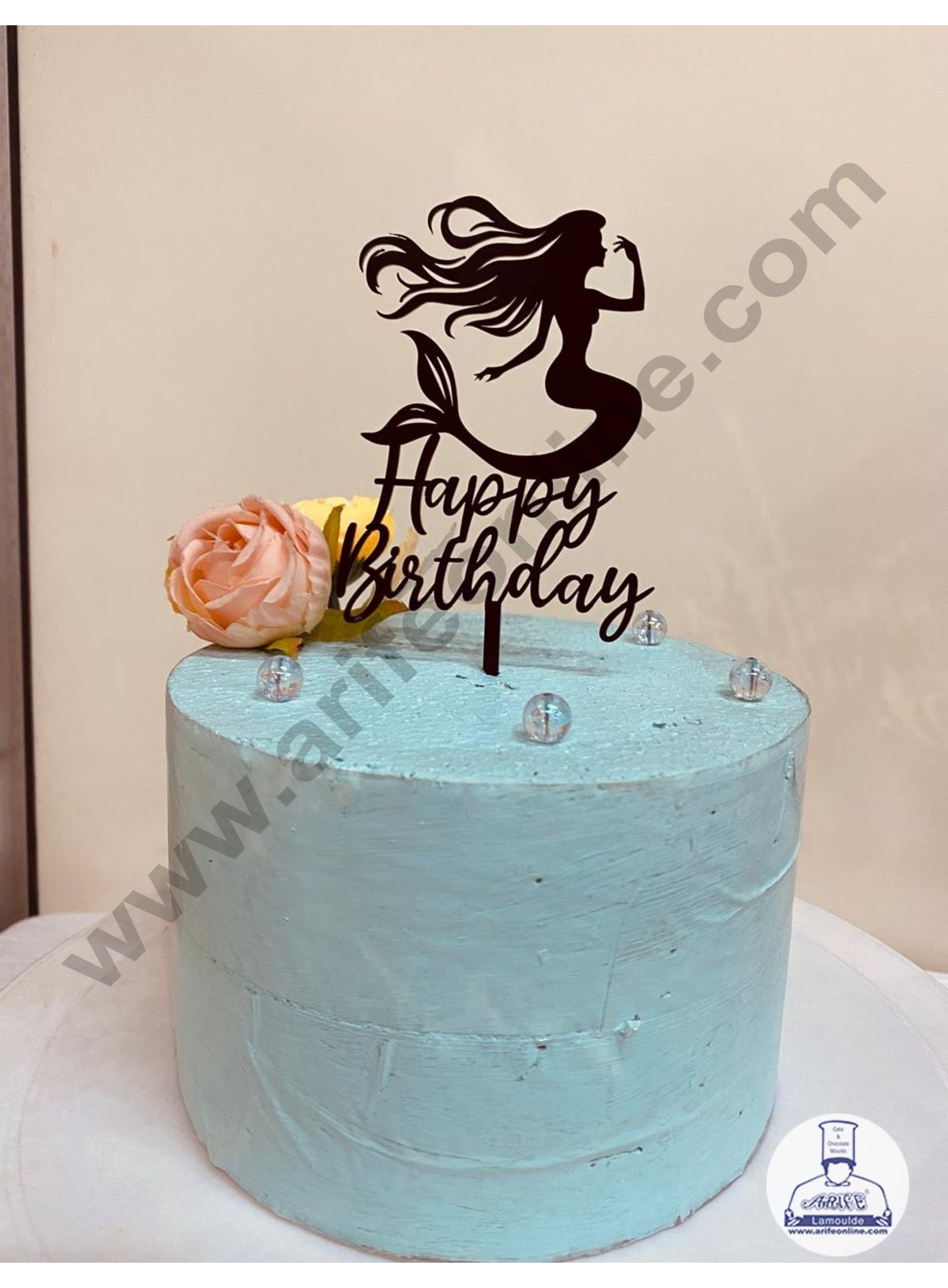 CAKE DECOR™ 5 inch Acrylic Happy Birthday with Mermaid Cutout Cake Topper Cake Decoration (SBMT-1205)