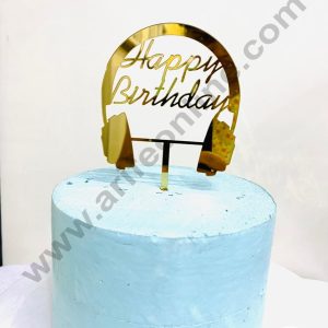 CAKE DECOR™ 5 inch Acrylic Happy Birthday With Headphone Cutout Cake Topper Cake Decoration (SBMT-1206)