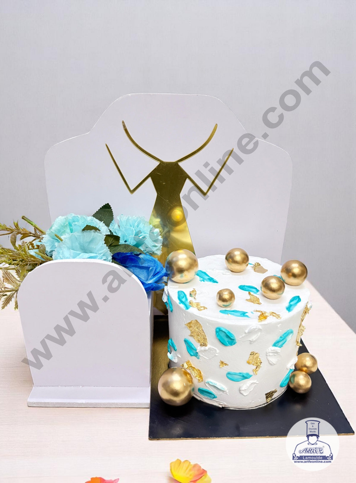 Father's Day with Gold Acrylic Design Cake and Flower Hamper Stand - CAKE DECORβ’
