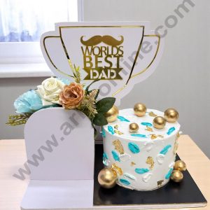 Father's Day Worlds Best Dad Gold Acrylic Design Cake and Flower Hamper Stand  - CAKE DECOR™