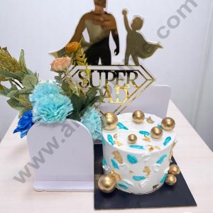 Father's Day Super Dad Gold Acrylic Design Cake and Flower Hamper Stand  - CAKE DECOR™