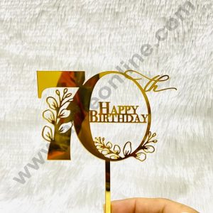 5 inch Acrylic Gold 70th Happy Birthday Floral Theme Design Cake Topper CAKE DECORβ’