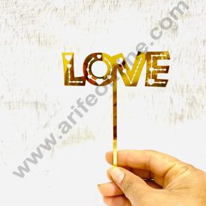 5 inch Acrylic Gold Mirror Finishing Acrylic Stylish LOVE With Heart Chain Design Cake Topper CAKE DECORβ’