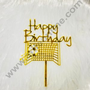 5 inch Acrylic Gold Happy Birthday Football Net Design Cake Topper CAKE DECORβ’