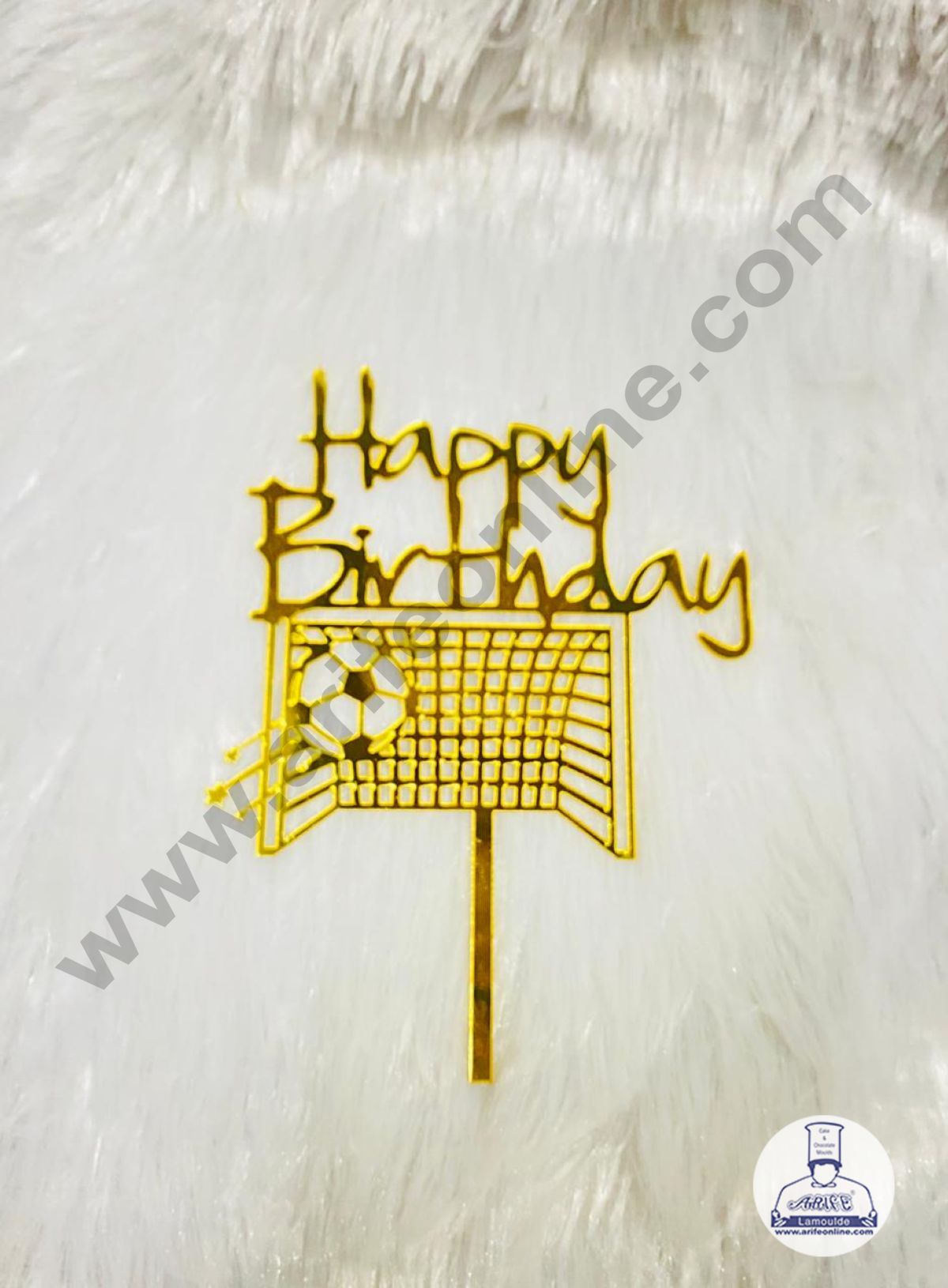 5 inch Acrylic Gold Happy Birthday Football Net Design Cake Topper CAKE DECORβ’