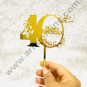5 inch Acrylic Gold 40th Happy Birthday Floral Theme Design Cake Topper CAKE DECORβ’