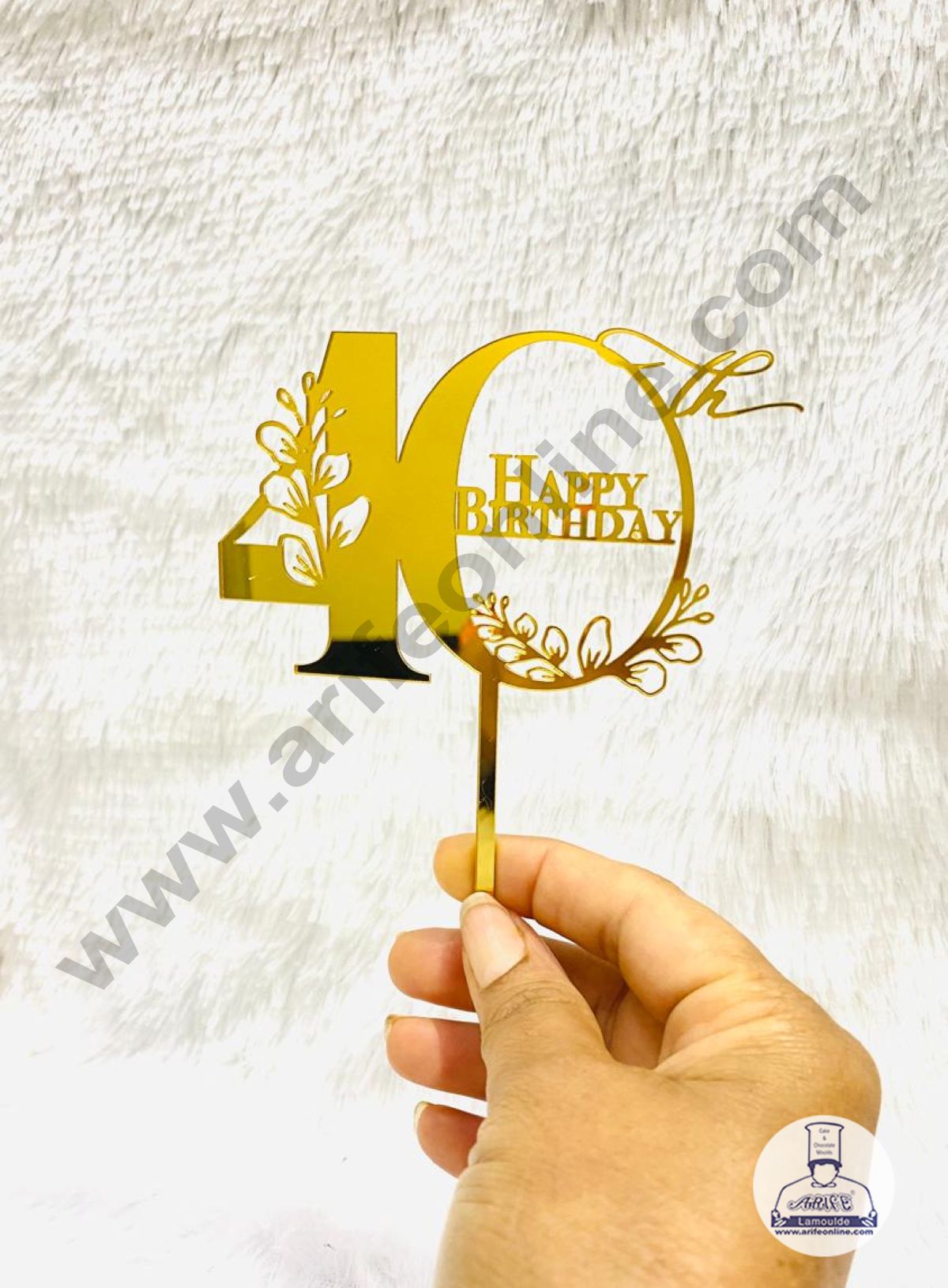 5 inch Acrylic Gold 40th Happy Birthday Floral Theme Design Cake Topper CAKE DECORβ’