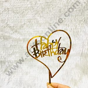 5 inch Acrylic Gold Happy Birthday With Heart Design Cake Topper CAKE DECORβ’