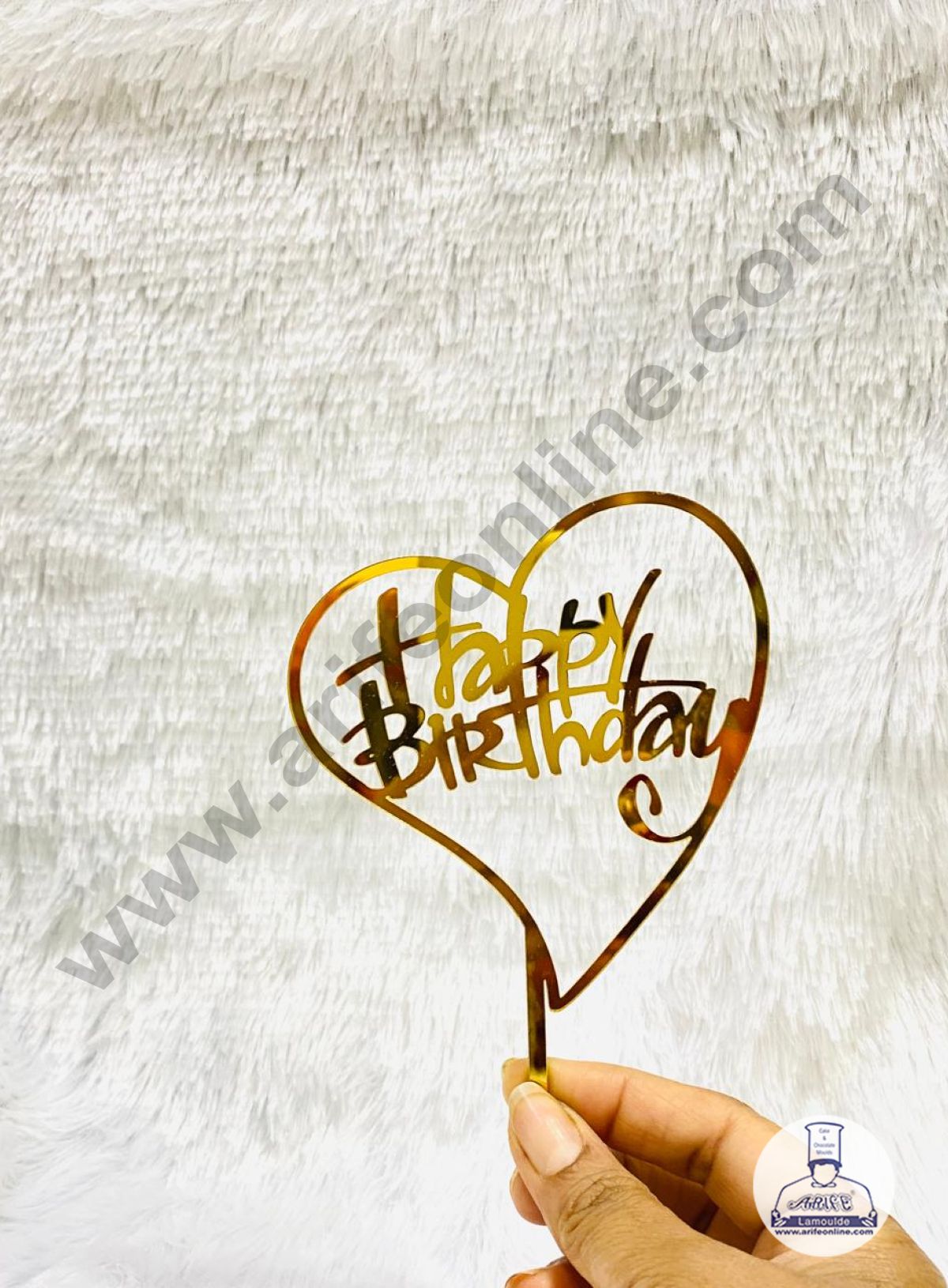 5 inch Acrylic Gold Happy Birthday With Heart Design Cake Topper CAKE DECORβ’