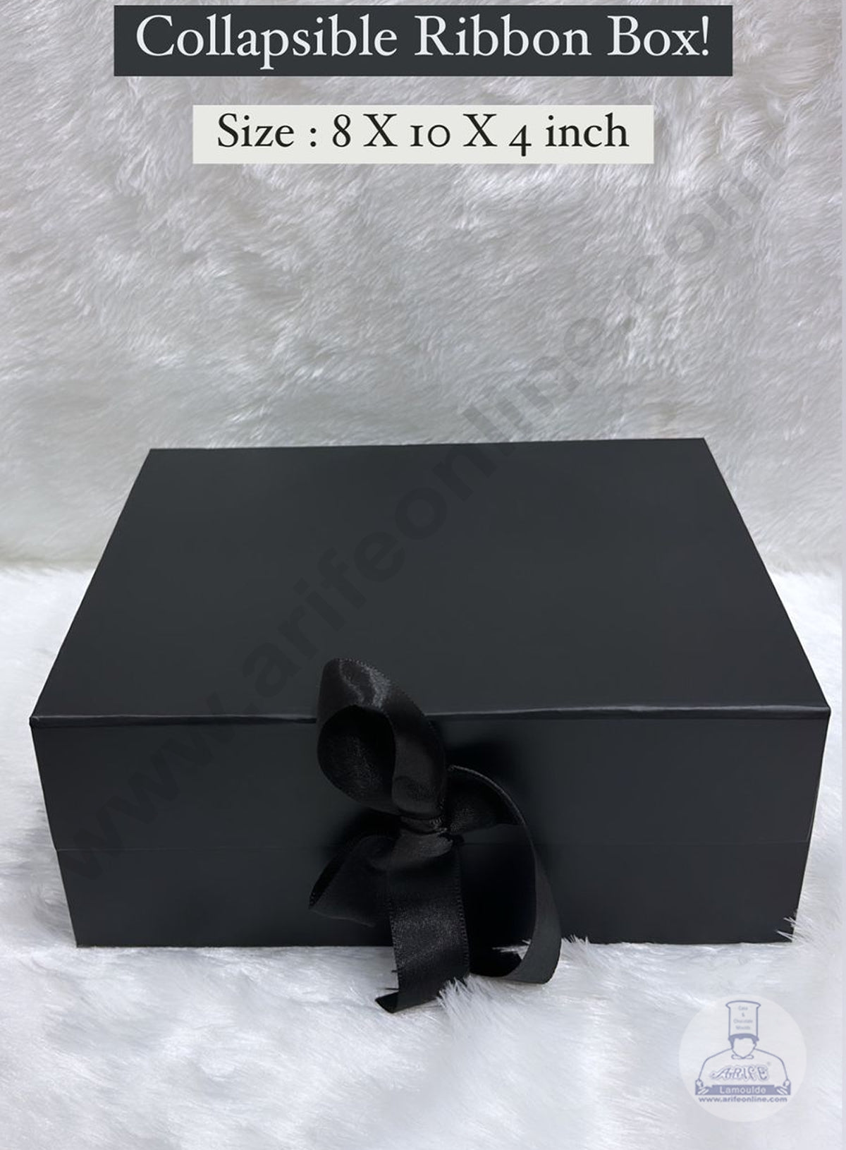 CAKE DECORβ’ Black Color Folding Hard Hamper Box with ribbon | 8X10X4 Inch | Gift Box | Present Box - 1 Pc | (SBBX-HFFB-D19)