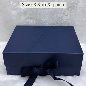 CAKE DECOR™ Royal Blue Color Folding Hard Hamper Box with ribbon | 8X10X4 Inch | Gift Box | Present Box - 1 Pc |  (SBBX-HFFB-D18)