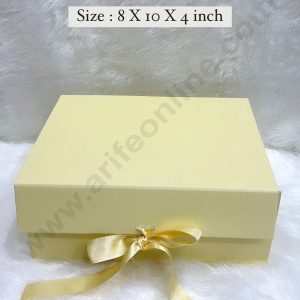CAKE DECOR™  Light Yellow Color Folding Hard Hamper Box with ribbon | 8X10X4 Inch | Gift Box | Present Box - 1 Pc |  (SBBX-HFFB-D23)