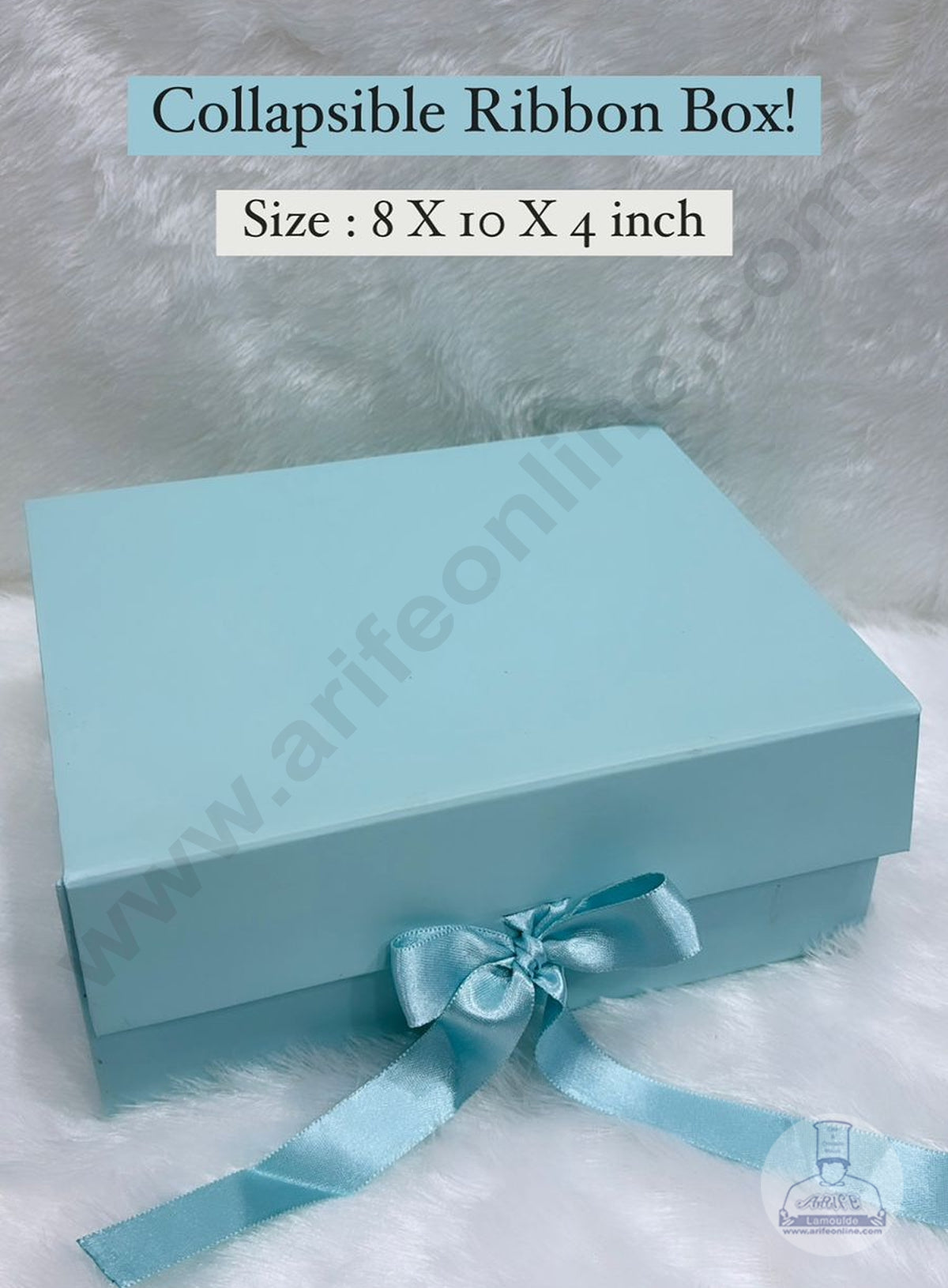 CAKE DECORβ’ Sky Blue Color Folding Hard Hamper Box with ribbon | 8X10X4 Inch | Gift Box | Present Box - 1 Pc | (SBBX-HFFB-D22)
