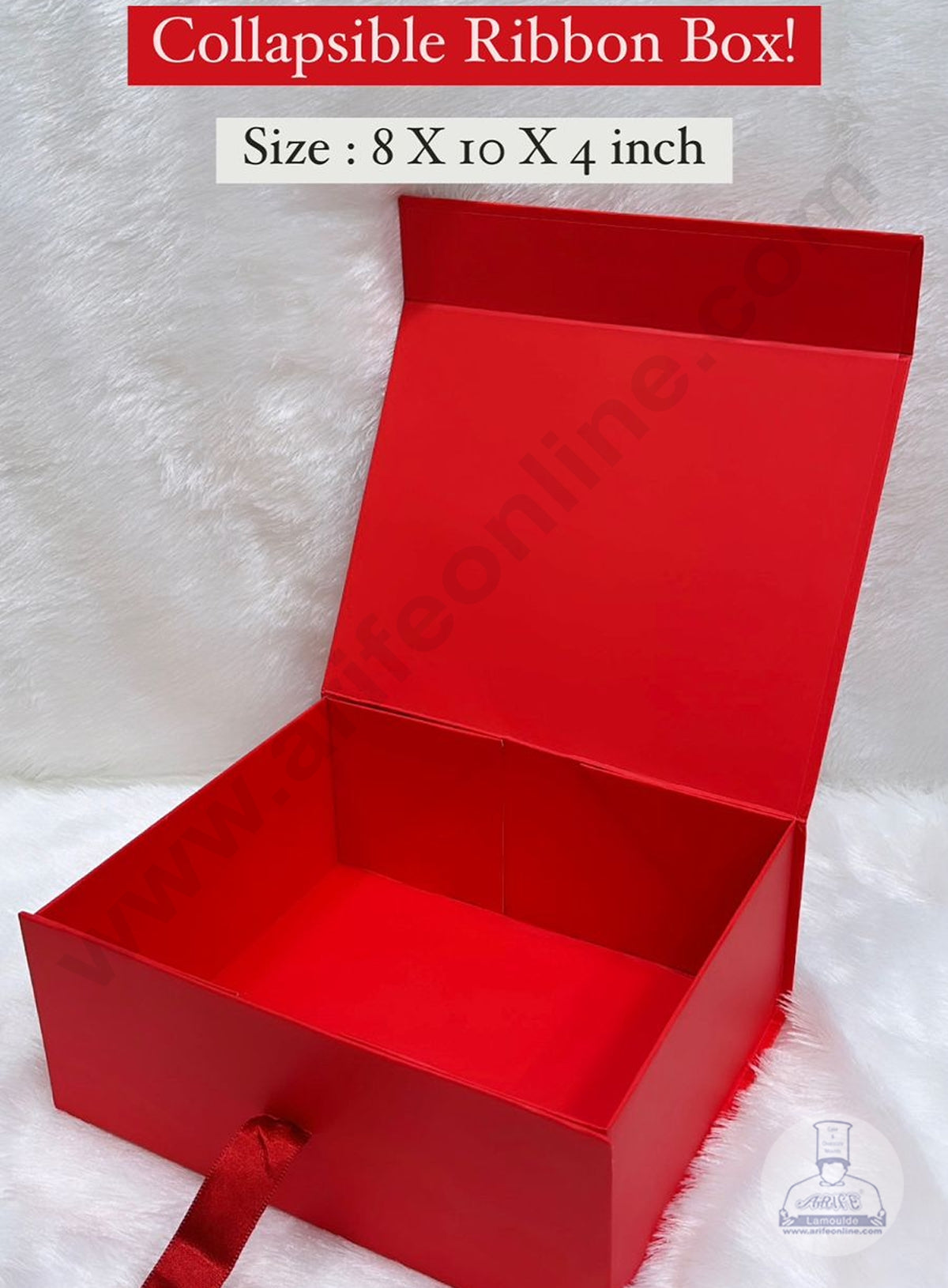 CAKE DECORβ’ Red Color Folding Hard Hamper Box with ribbon | 8X10X4 Inch | Gift Box | Present Box - 1 Pc | (SBBX-HFFB-D24)